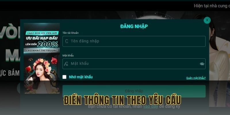 Điền các thông tin theo yêu cầu của hệ thống